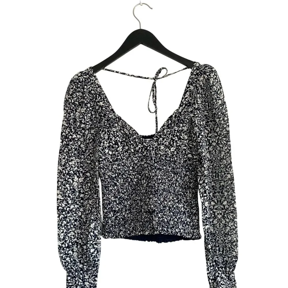 REFORMATION Floral Long Sleeve Smocked Top